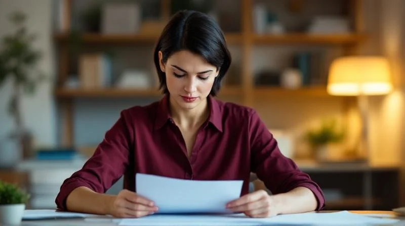 Frau berechnet Foerderung am Schreibtisch in Hanau