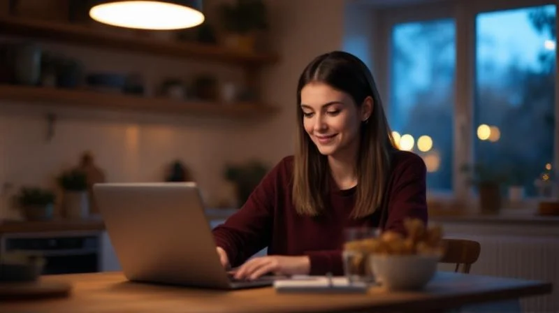 Frau lernt abends am Laptop fuer den Wirtschaftsfachwirt in Hanau